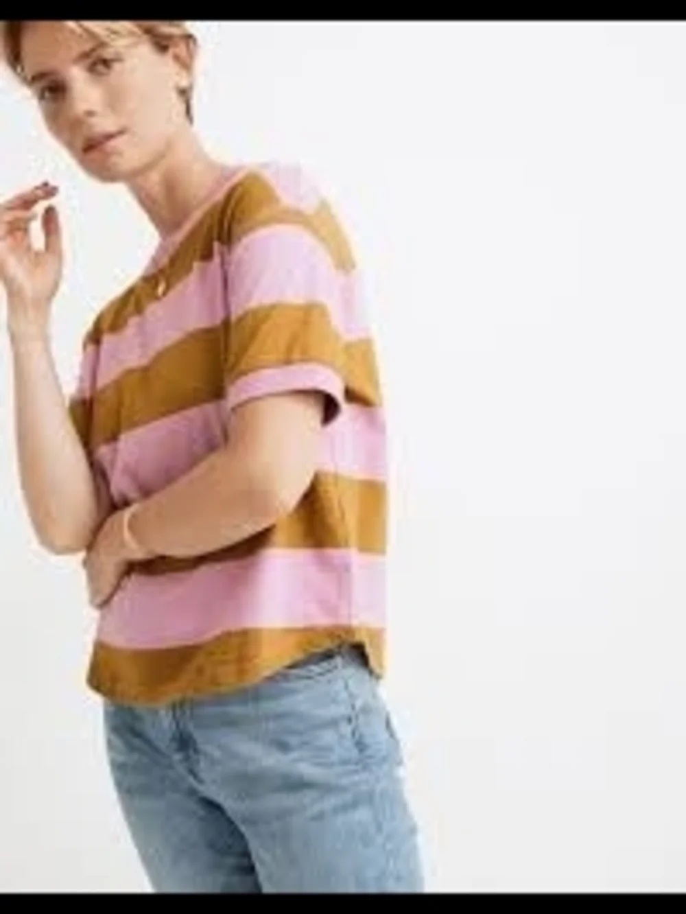 Madewell Everyday Crop Tee in Rugby Stripe.  - Picture 2 of 7